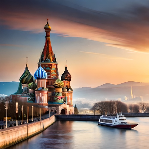 Une cathédrale russe à coté d’un fleuve